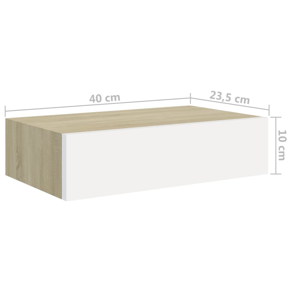 Nástěnná Police Se Zásuvkou 40 X 23,5 X 10 Cm Mdf Dub A Bílá