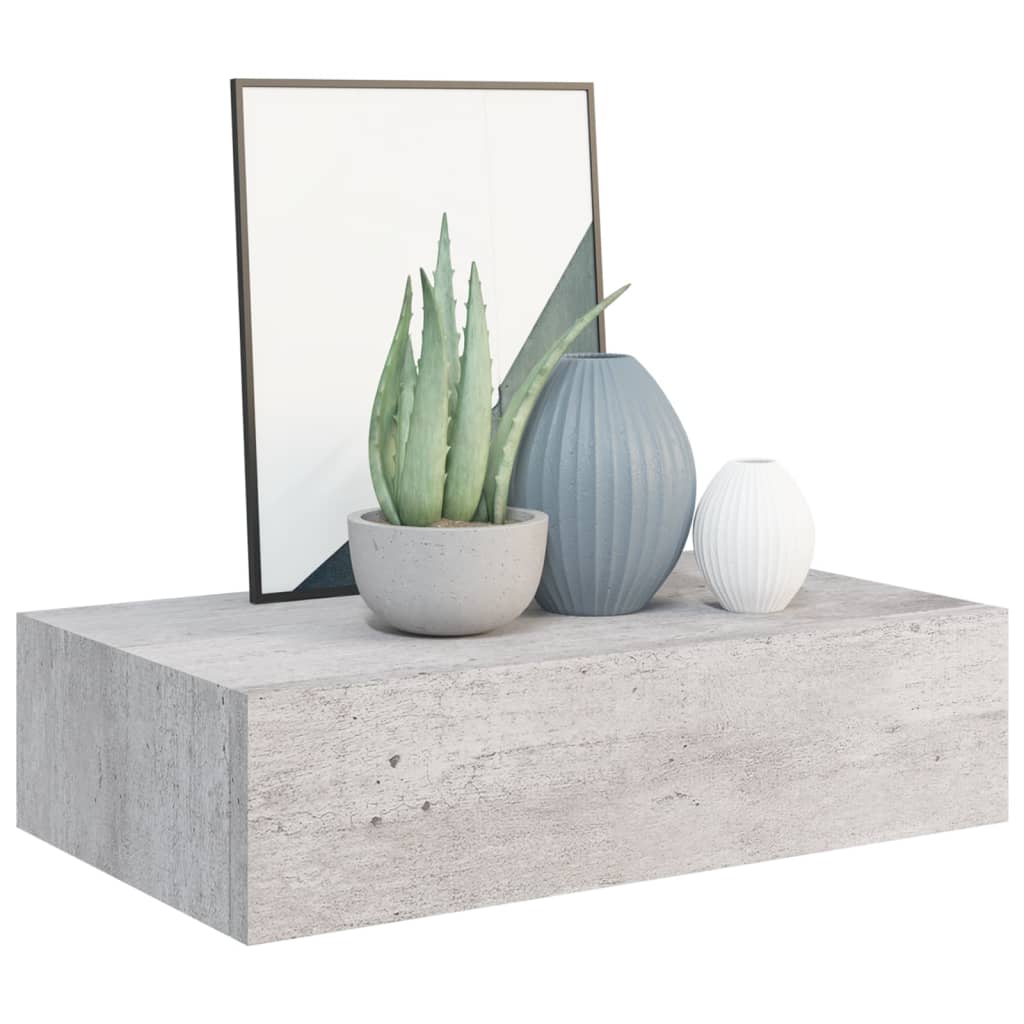 Nástěnná Police Se Zásuvkou Betonově Šedá 40 X 23,5 X 10 Cm Mdf Betonová Šedá