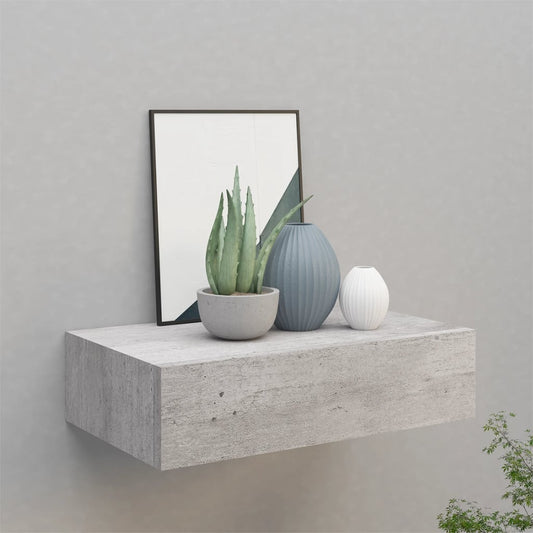 Nástěnná Police Se Zásuvkou Betonově Šedá 40 X 23,5 X 10 Cm Mdf Betonová Šedá