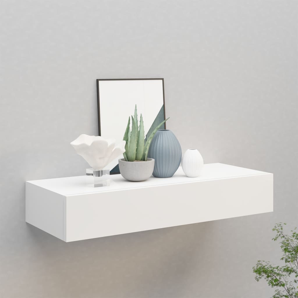 Nástěnná Police Se Zásuvkou 40 X 23,5 X 10 Cm Mdf Bílá