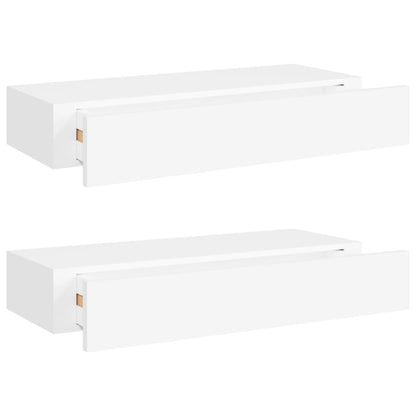 Nástěnné Police Se Zásuvkou 2 Ks Bílé 60 X 23,5 X 10 Cm Mdf Bílá