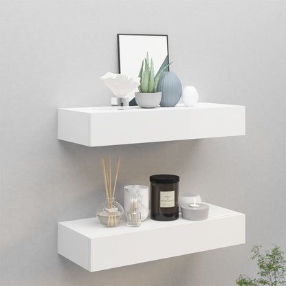 Nástěnné Police Se Zásuvkou 2 Ks Bílé 60 X 23,5 X 10 Cm Mdf Bílá