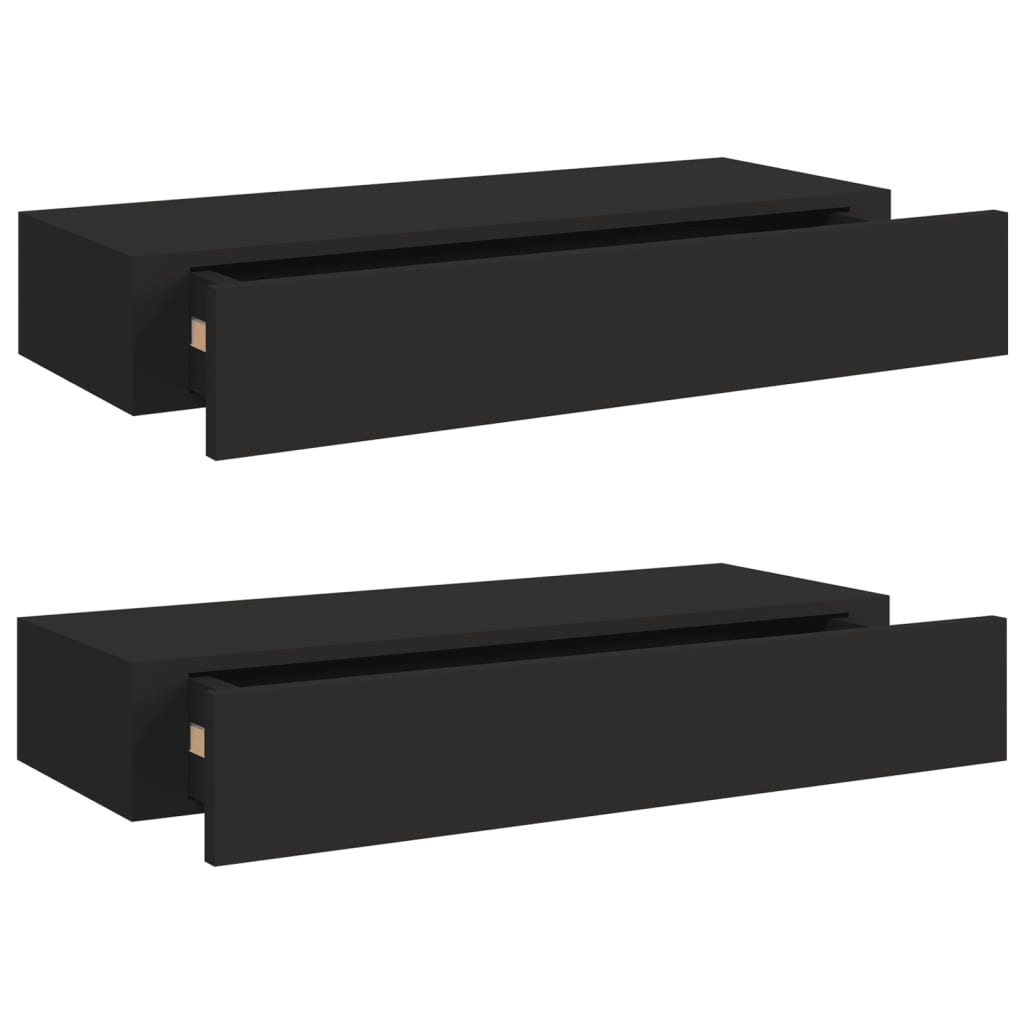 Nástěnné Police Se Zásuvkou 2 Ks Černé 60 X 23,5 X 10 Cm Mdf Černá