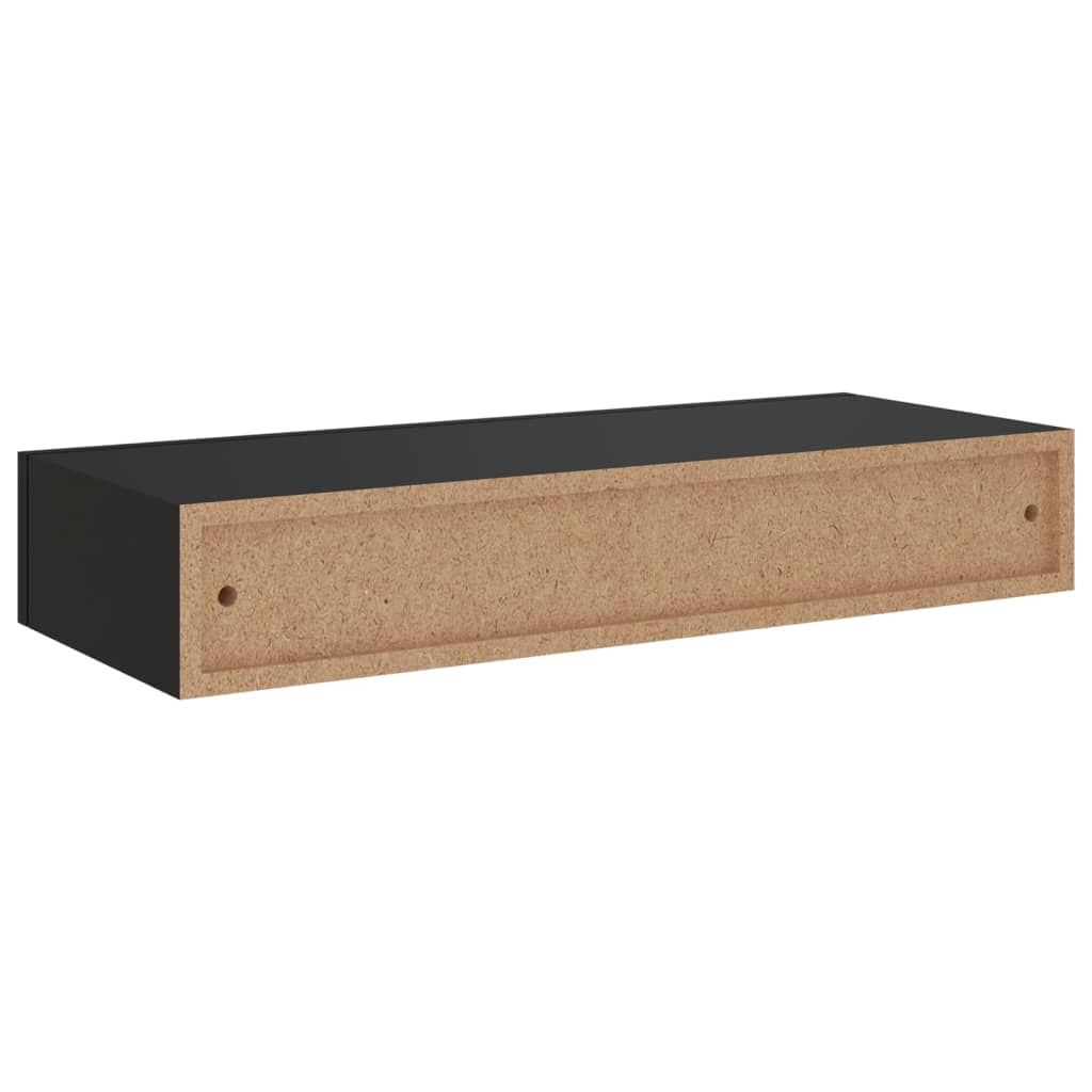 Nástěnné Police Se Zásuvkou 2 Ks Černé 60 X 23,5 X 10 Cm Mdf Černá