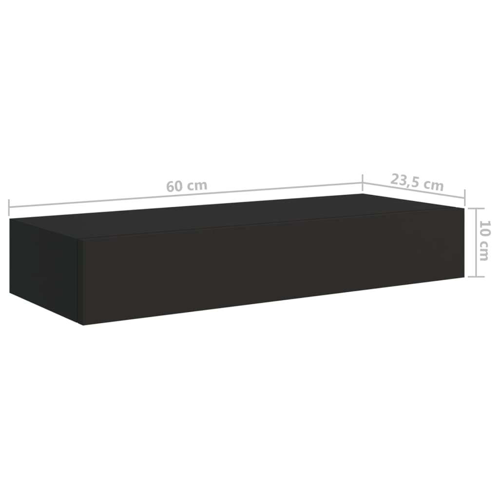 Nástěnné Police Se Zásuvkou 2 Ks Černé 60 X 23,5 X 10 Cm Mdf Černá