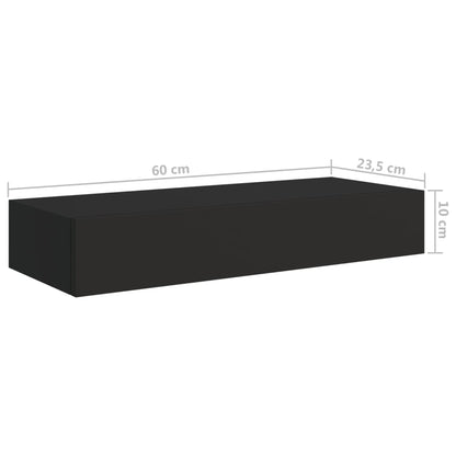 Nástěnné Police Se Zásuvkou 2 Ks Černé 60 X 23,5 X 10 Cm Mdf Černá