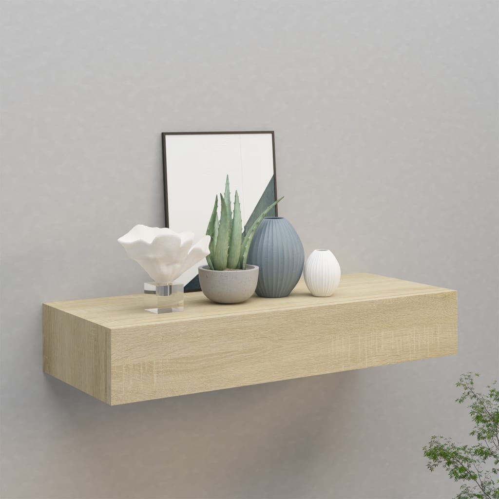 Nástěnná Police Se Zásuvkou 40 X 23,5 X 10 Cm Mdf Dub