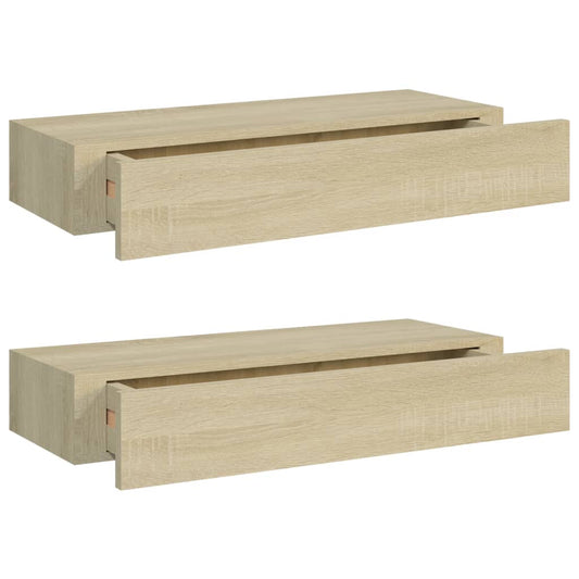 Nástěnné Police Se Zásuvkou 2 Ks 60 X 23,5 X 10 Cm Mdf Dub