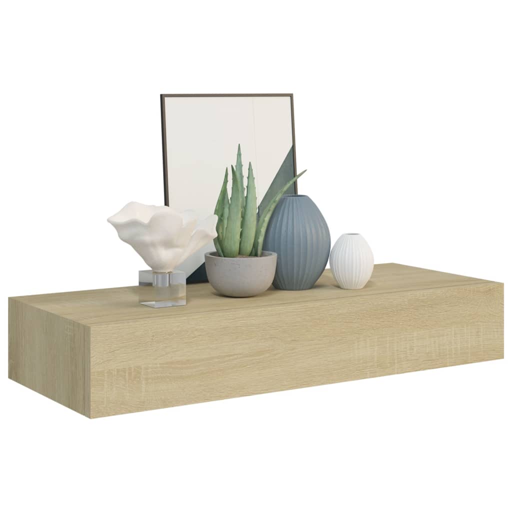 Nástěnné Police Se Zásuvkou 2 Ks 60 X 23,5 X 10 Cm Mdf Dub