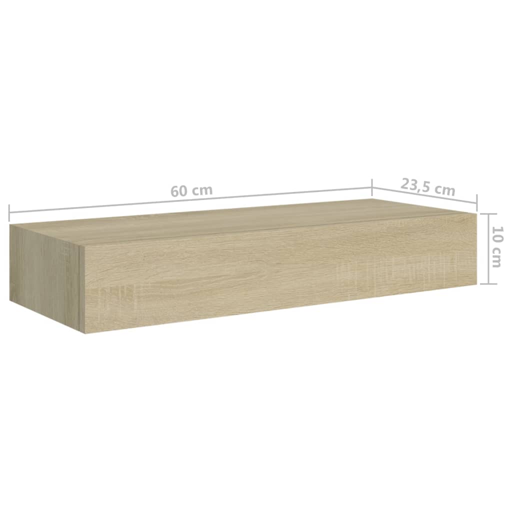 Nástěnné Police Se Zásuvkou 2 Ks 60 X 23,5 X 10 Cm Mdf Dub