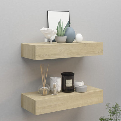 Nástěnné Police Se Zásuvkou 2 Ks 60 X 23,5 X 10 Cm Mdf Dub