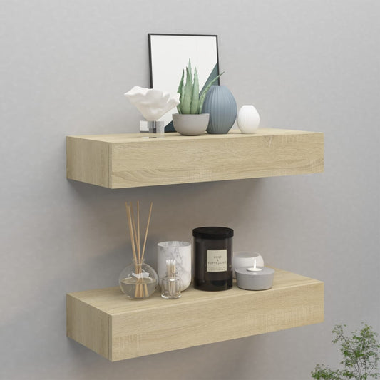 Nástěnné Police Se Zásuvkou 2 Ks 60 X 23,5 X 10 Cm Mdf Dub