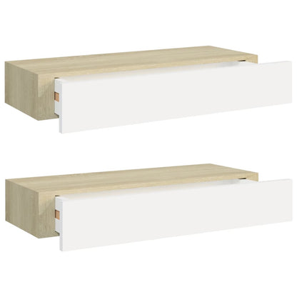 Nástěnné Police Se Zásuvkou 2 Ks Dub A Bílé 60X23,5X10 Cm Mdf Dub A Bílá