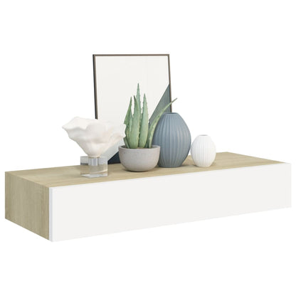 Nástěnné Police Se Zásuvkou 2 Ks Dub A Bílé 60X23,5X10 Cm Mdf Dub A Bílá