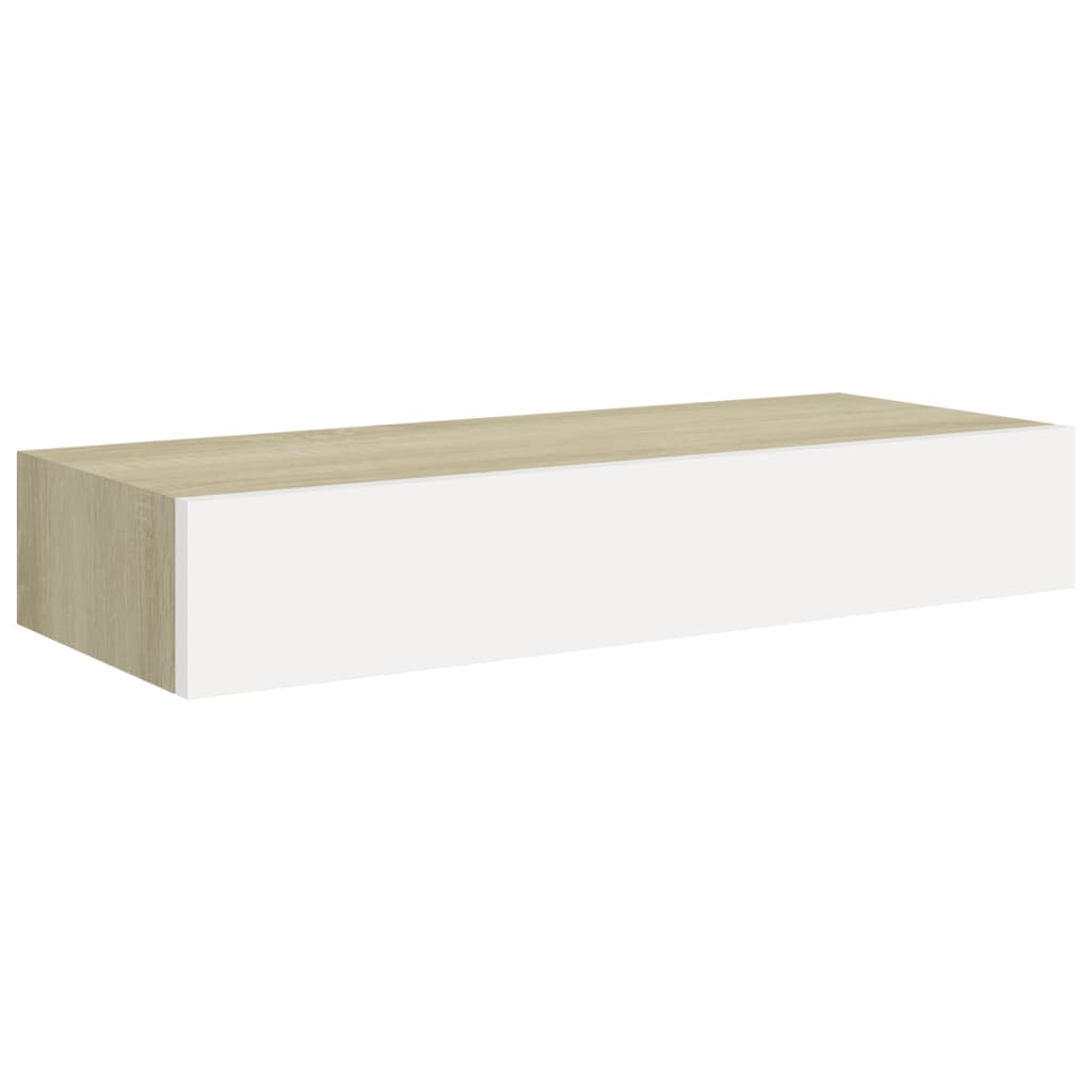 Nástěnné Police Se Zásuvkou 2 Ks Dub A Bílé 60X23,5X10 Cm Mdf Dub A Bílá