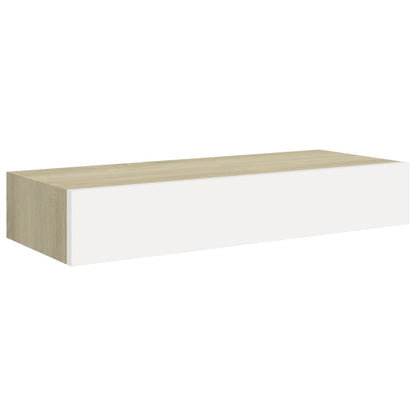 Nástěnné Police Se Zásuvkou 2 Ks Dub A Bílé 60X23,5X10 Cm Mdf Dub A Bílá