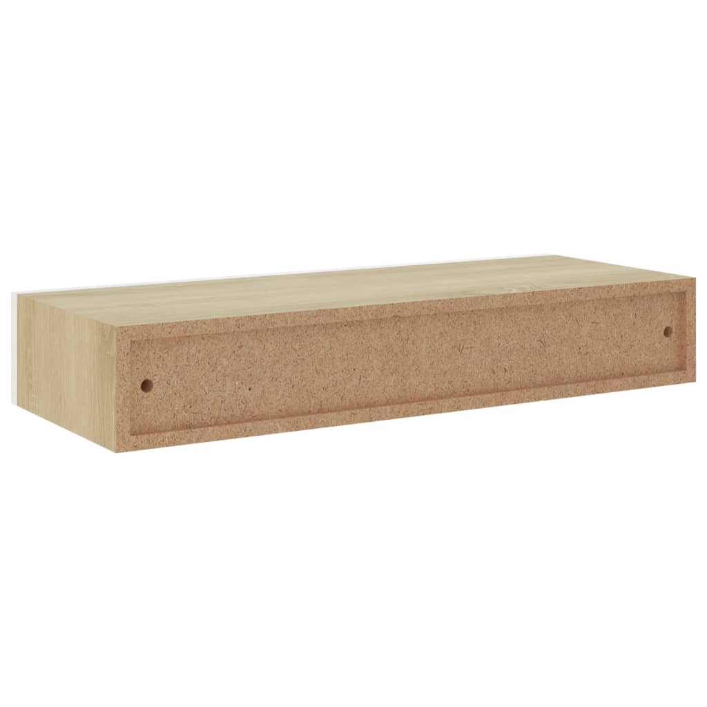 Nástěnné Police Se Zásuvkou 2 Ks Dub A Bílé 60X23,5X10 Cm Mdf Dub A Bílá