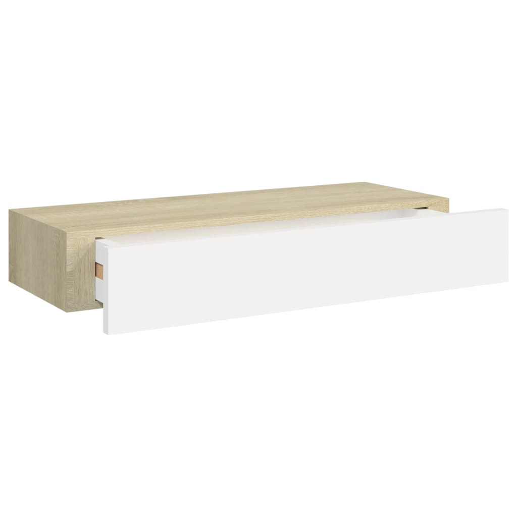 Nástěnné Police Se Zásuvkou 2 Ks Dub A Bílé 60X23,5X10 Cm Mdf Dub A Bílá