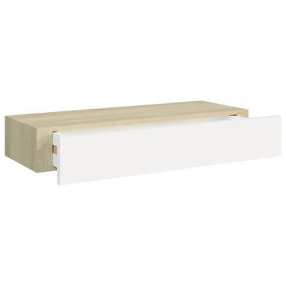 Nástěnné Police Se Zásuvkou 2 Ks Dub A Bílé 60X23,5X10 Cm Mdf Dub A Bílá