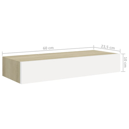 Nástěnné Police Se Zásuvkou 2 Ks Dub A Bílé 60X23,5X10 Cm Mdf Dub A Bílá