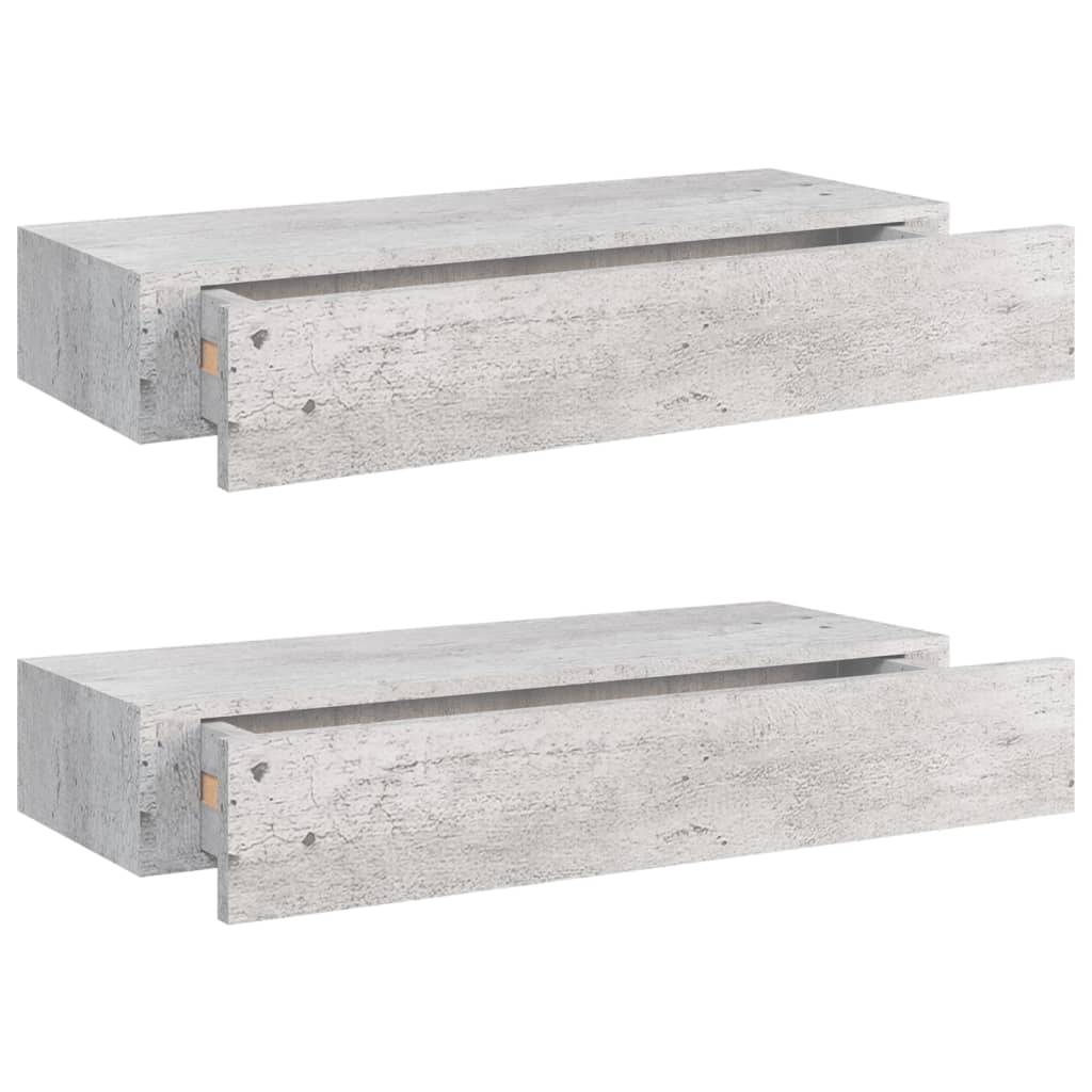 Nástěnné Police Se Zásuvkou 2 Ks Betonově Šedé 60X23,5X10Cm Mdf Betonová Šedá
