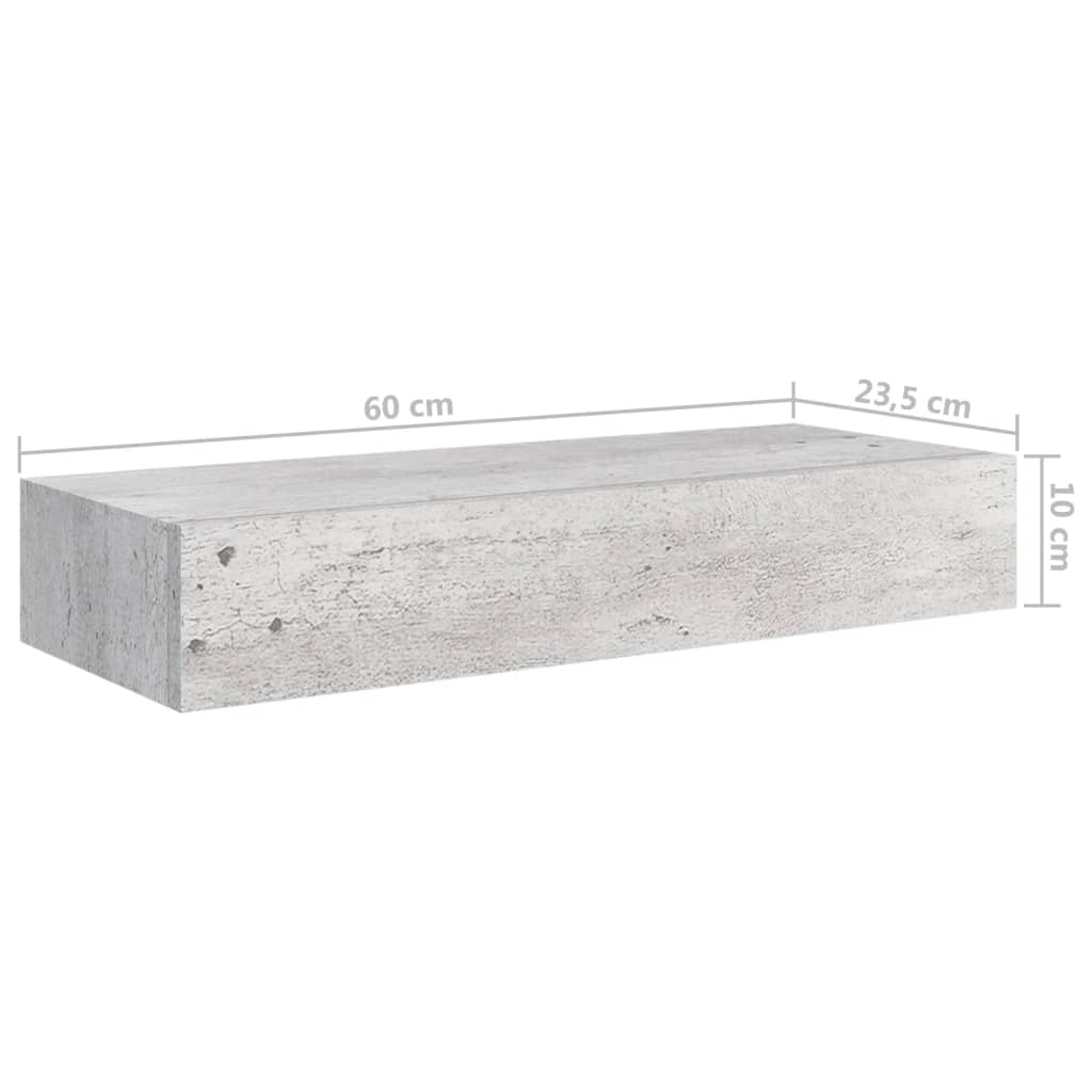 Nástěnné Police Se Zásuvkou 2 Ks Betonově Šedé 60X23,5X10Cm Mdf Betonová Šedá