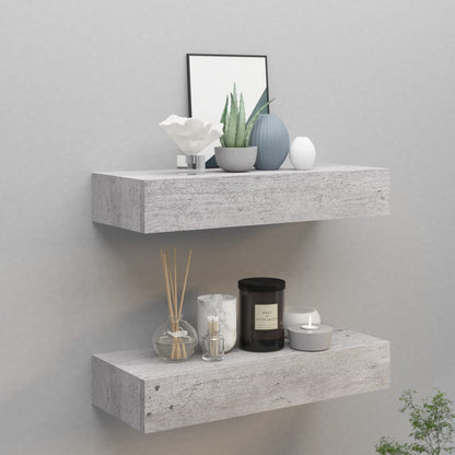 Nástěnné Police Se Zásuvkou 2 Ks Betonově Šedé 60X23,5X10Cm Mdf Betonová Šedá
