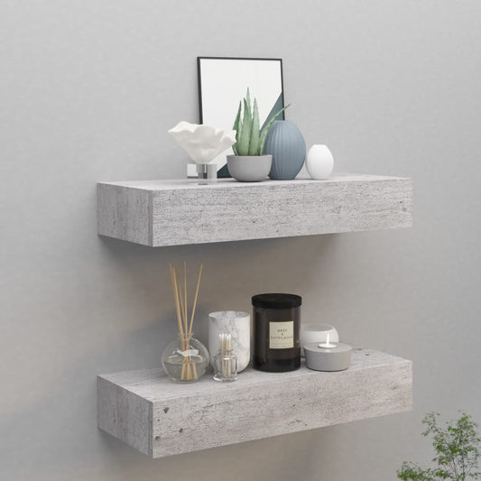 Nástěnné Police Se Zásuvkou 2 Ks Betonově Šedé 60X23,5X10Cm Mdf Betonová Šedá