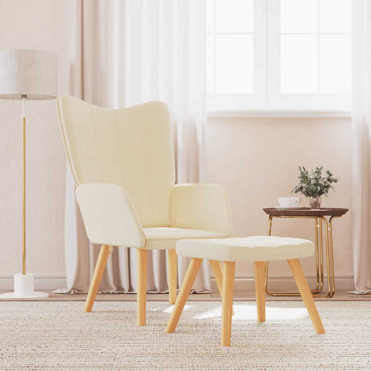 Relaxační Křeslo Se Stoličkou Krémové Textil