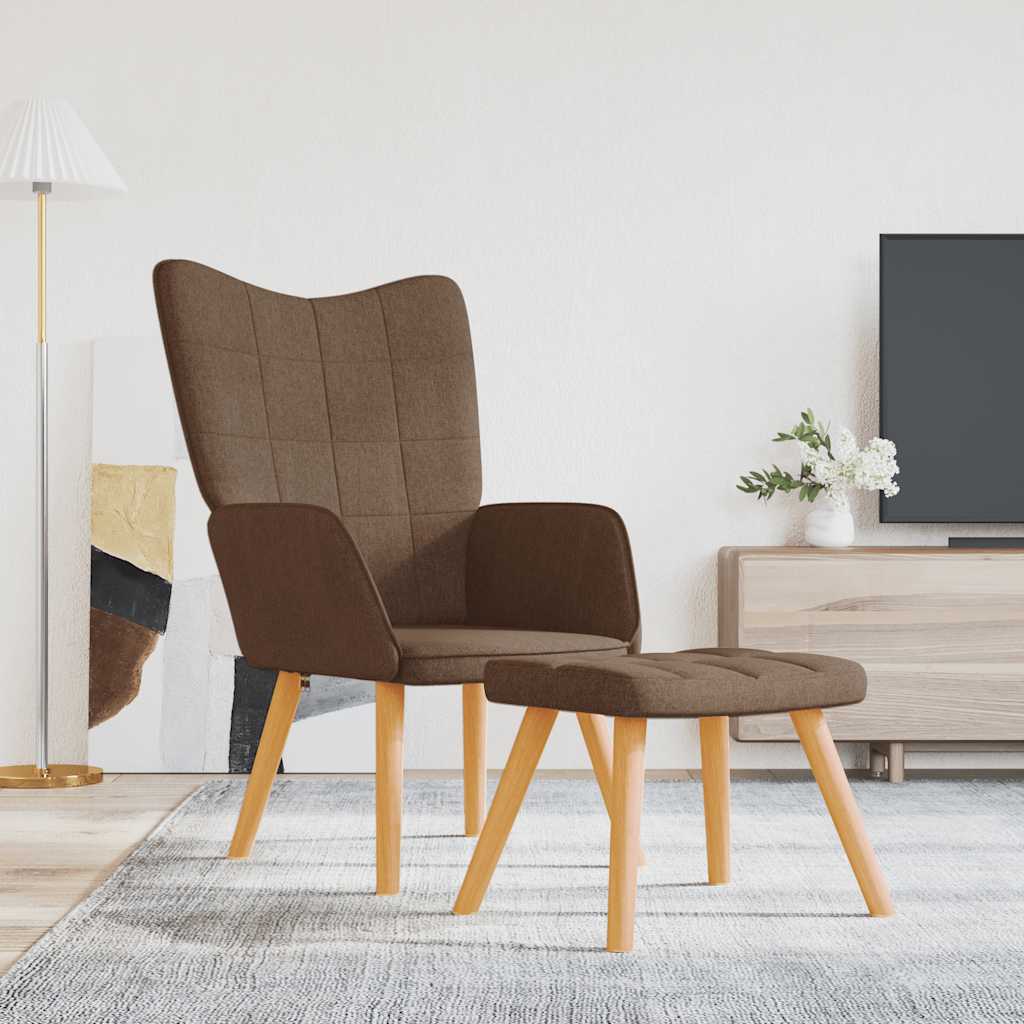 Relaxační Křeslo Se Stoličkou Hnědé Textil