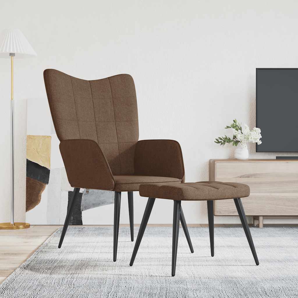 Relaxační Židle Se Stoličkou Hnědá Textil