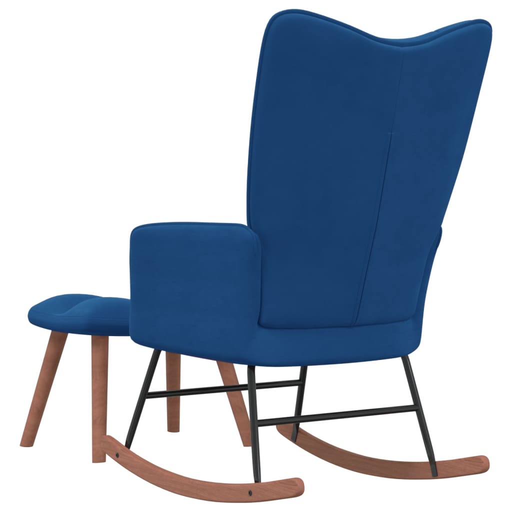 Houpací křeslo se stoličkou modré samet