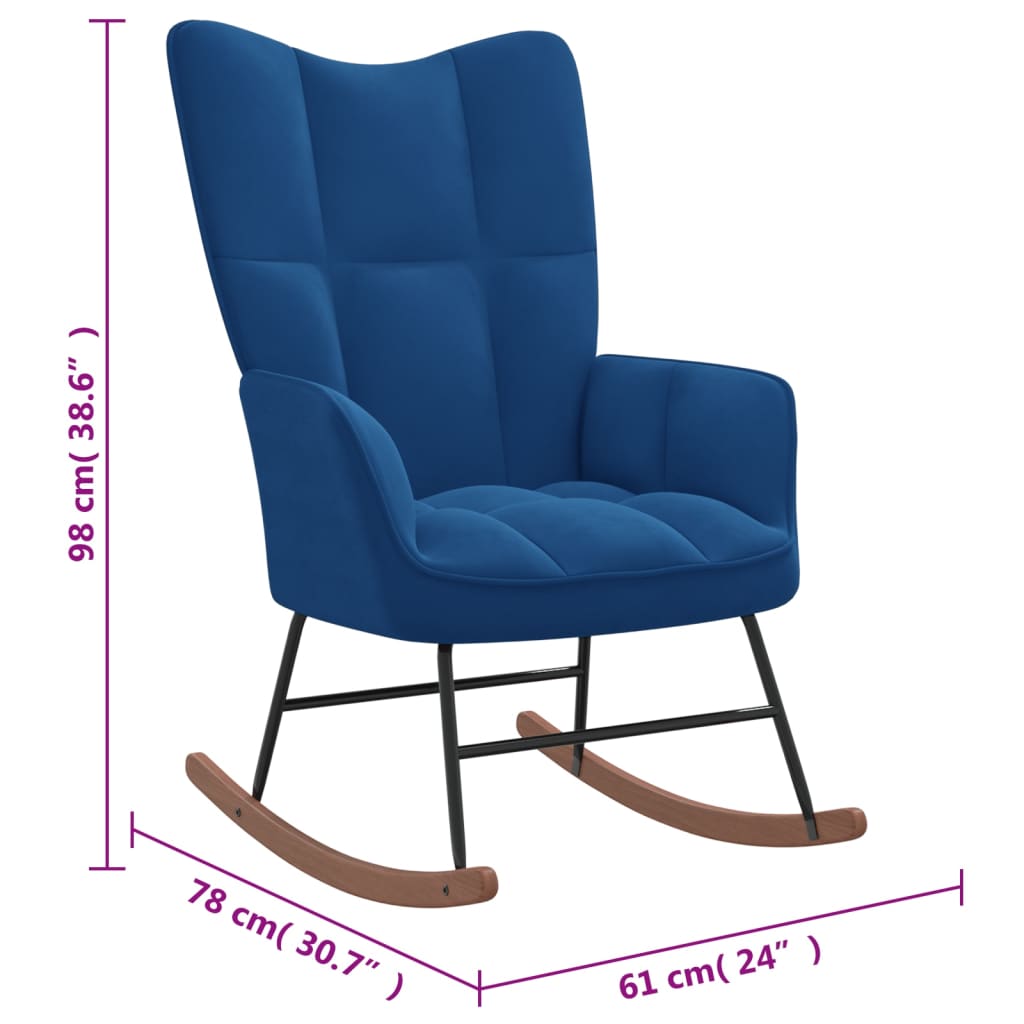 Houpací křeslo se stoličkou modré samet