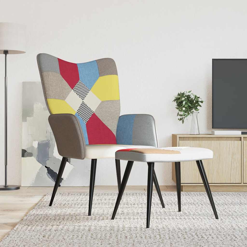 Relaxační Křeslo Se Stoličkou Patchwork Textil