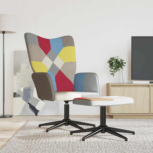 Relaxační Křeslo Se Stoličkou Patchwork Textil