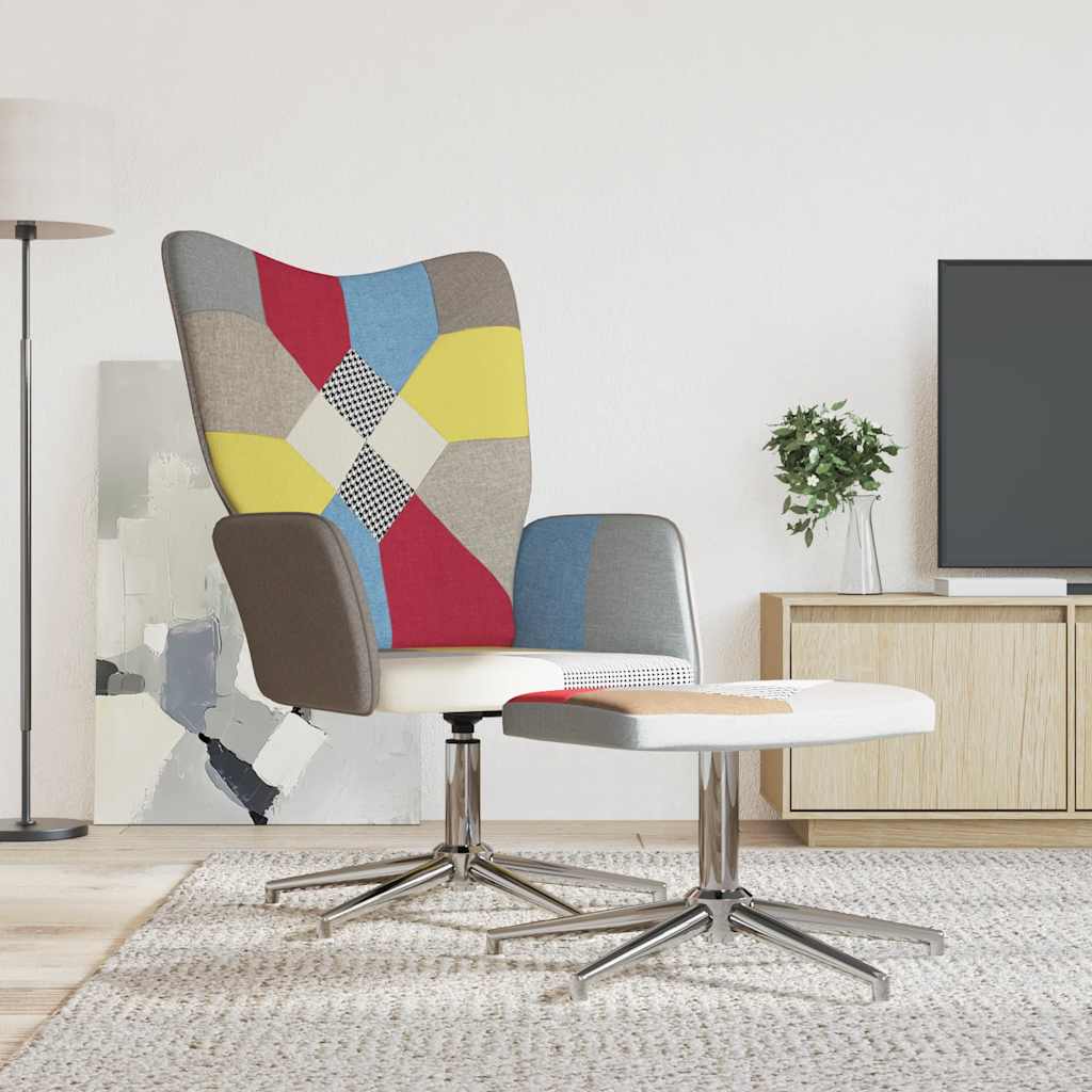 Relaxační Křeslo Se Stoličkou Patchwork Textil