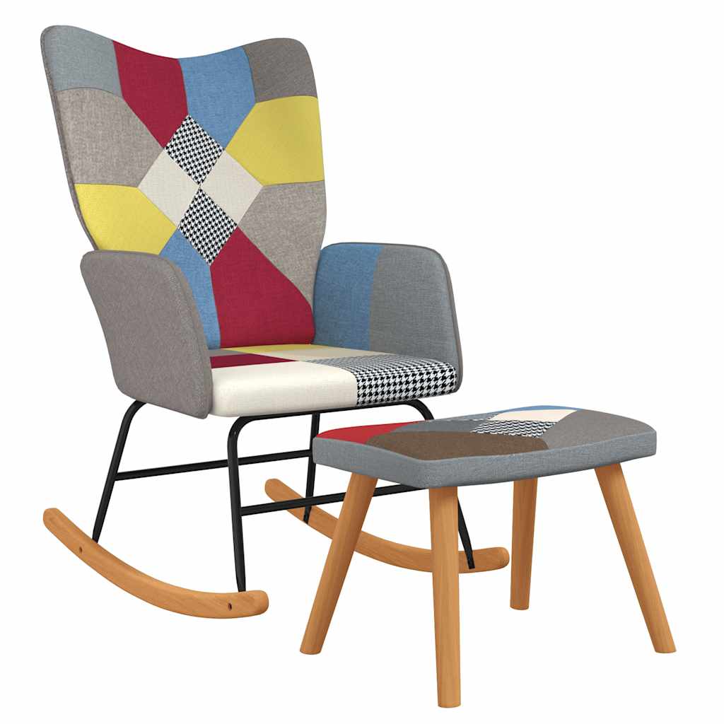 Houpací Křeslo Se Stoličkou Patchwork Textil