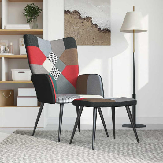 Relaxační Křeslo Se Stoličkou Patchwork Textil