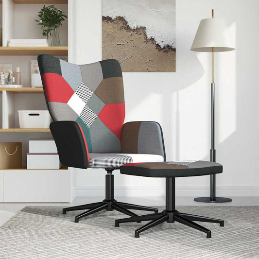 Relaxační Křeslo Se Stoličkou Patchwork Textil
