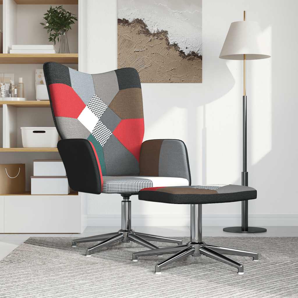 Relaxační Křeslo Se Stoličkou Patchwork Textil