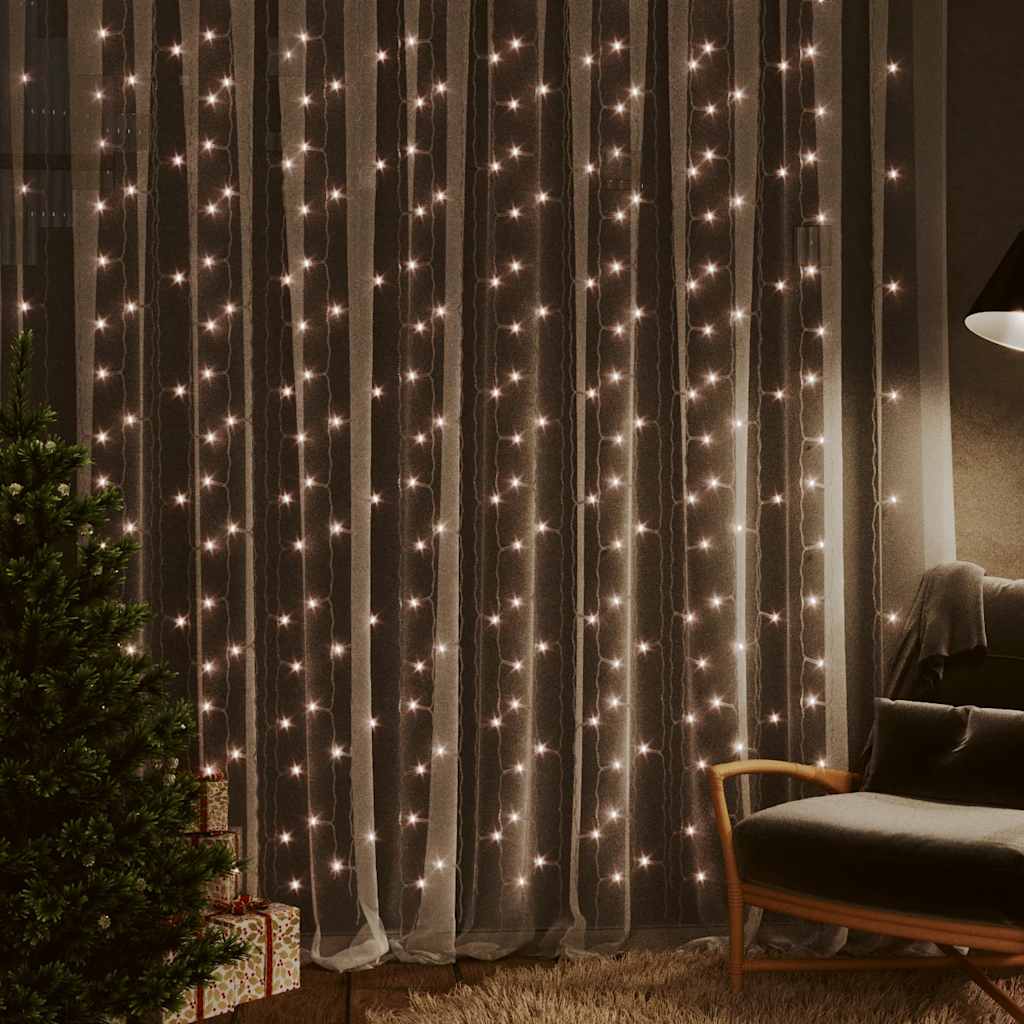 Světelný Závěs 3 X 3 M 300 Led Diod Teplé Bílé Světlo 8 Funkcí