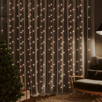 Světelný Závěs 3 X 3 M 300 Led Diod Teplé Bílé Světlo 8 Funkcí
