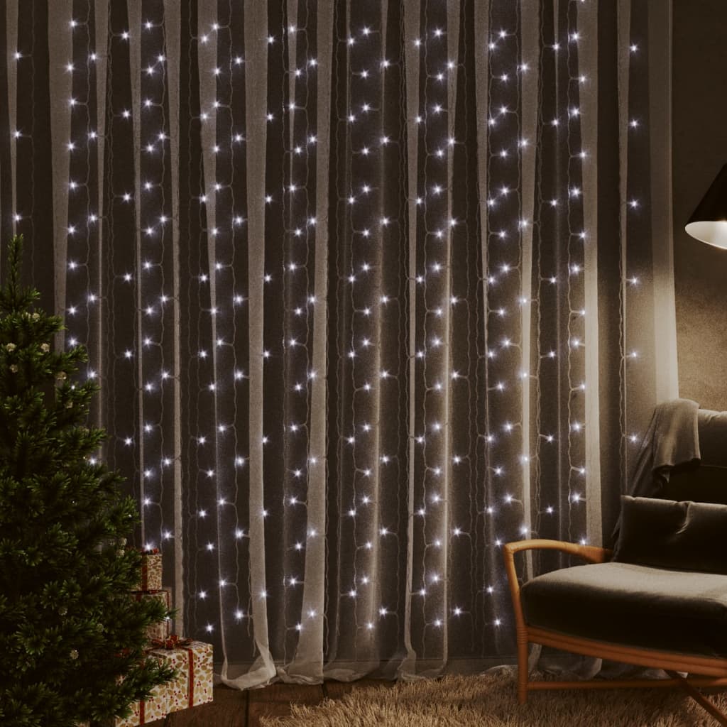 Světelný Závěs 3 X 3 M 300 Led Diod Teplé Bílé Světlo 8 Funkcí