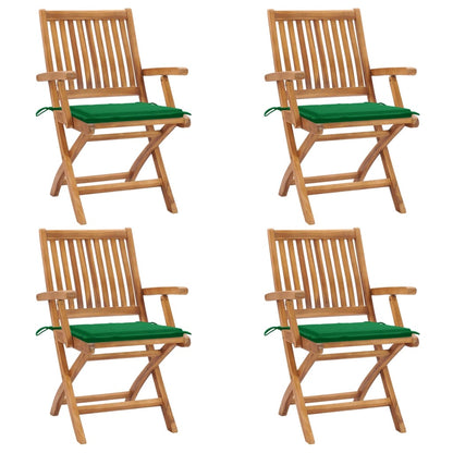Skládací Zahradní Židle S Poduškami 4 Ks Masivní Teak Zelená