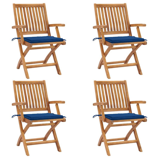 Skládací Zahradní Židle S Poduškami 4 Ks Masivní Teak Královská Modř