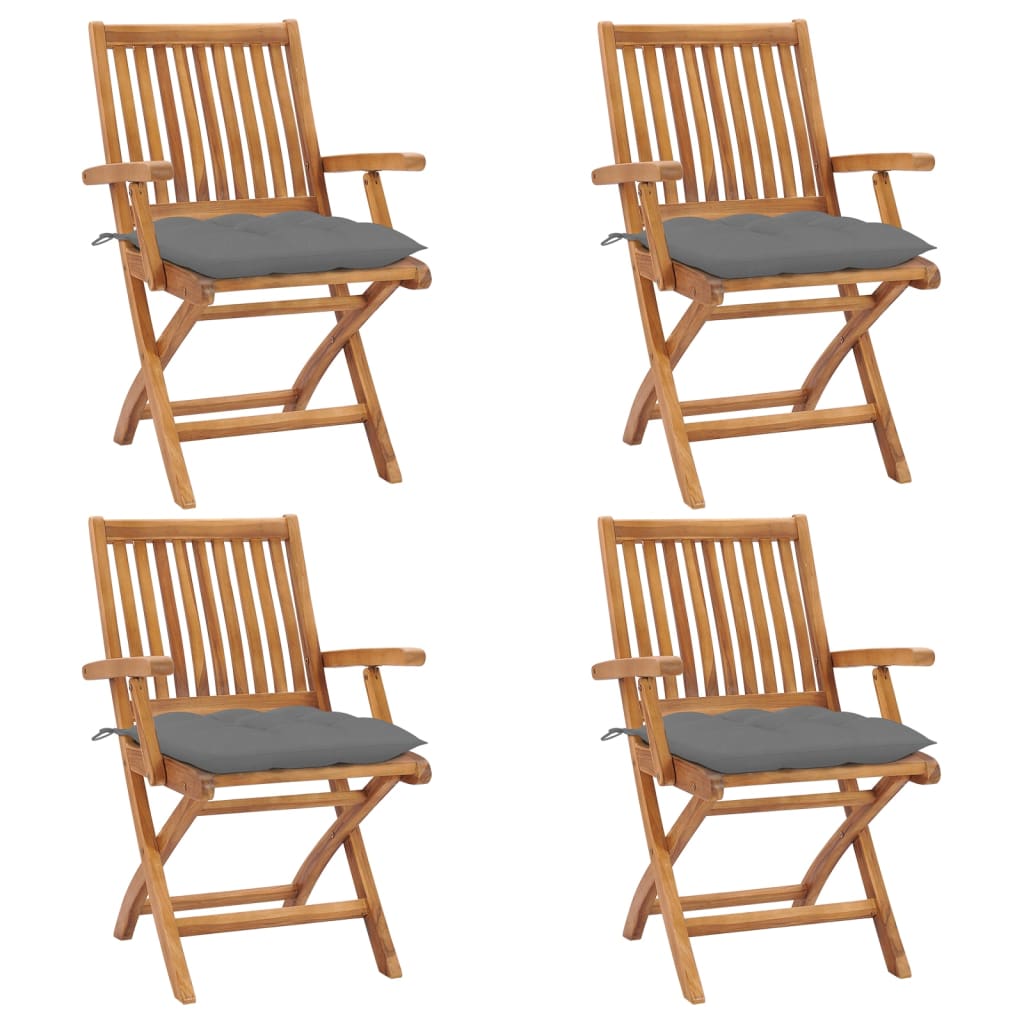 Skládací Zahradní Židle S Poduškami 4 Ks Masivní Teak Šedá