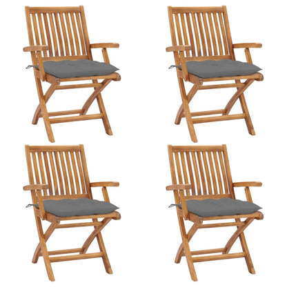 Skládací Zahradní Židle S Poduškami 4 Ks Masivní Teak Šedá