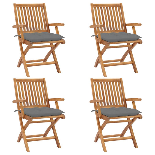 Skládací Zahradní Židle S Poduškami 4 Ks Masivní Teak Šedá