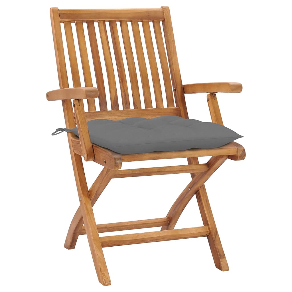 Skládací Zahradní Židle S Poduškami 4 Ks Masivní Teak Šedá