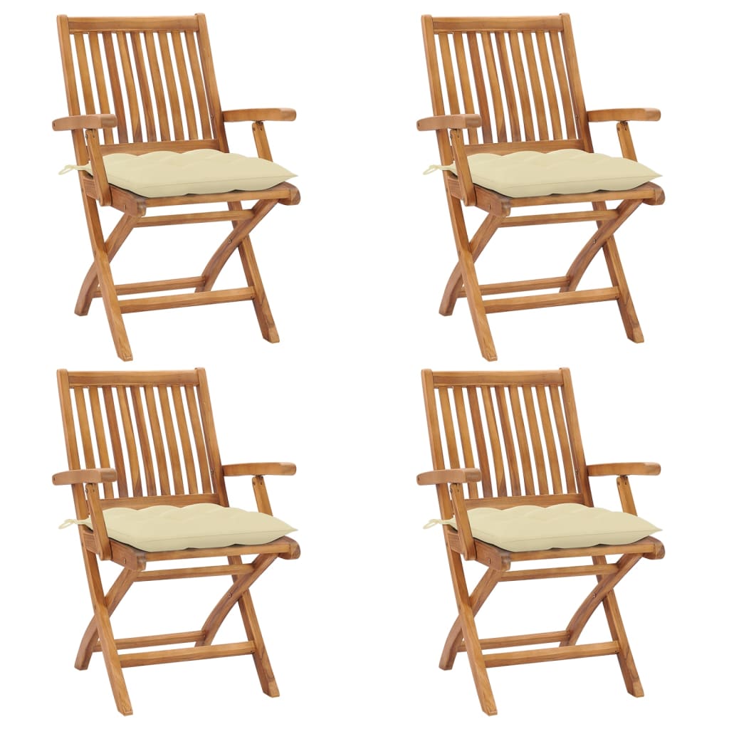 Skládací Zahradní Židle S Poduškami 4 Ks Masivní Teak Krémová
